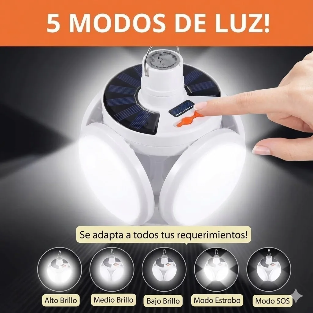 Lámpara solar de 5 aspas encendida de noche